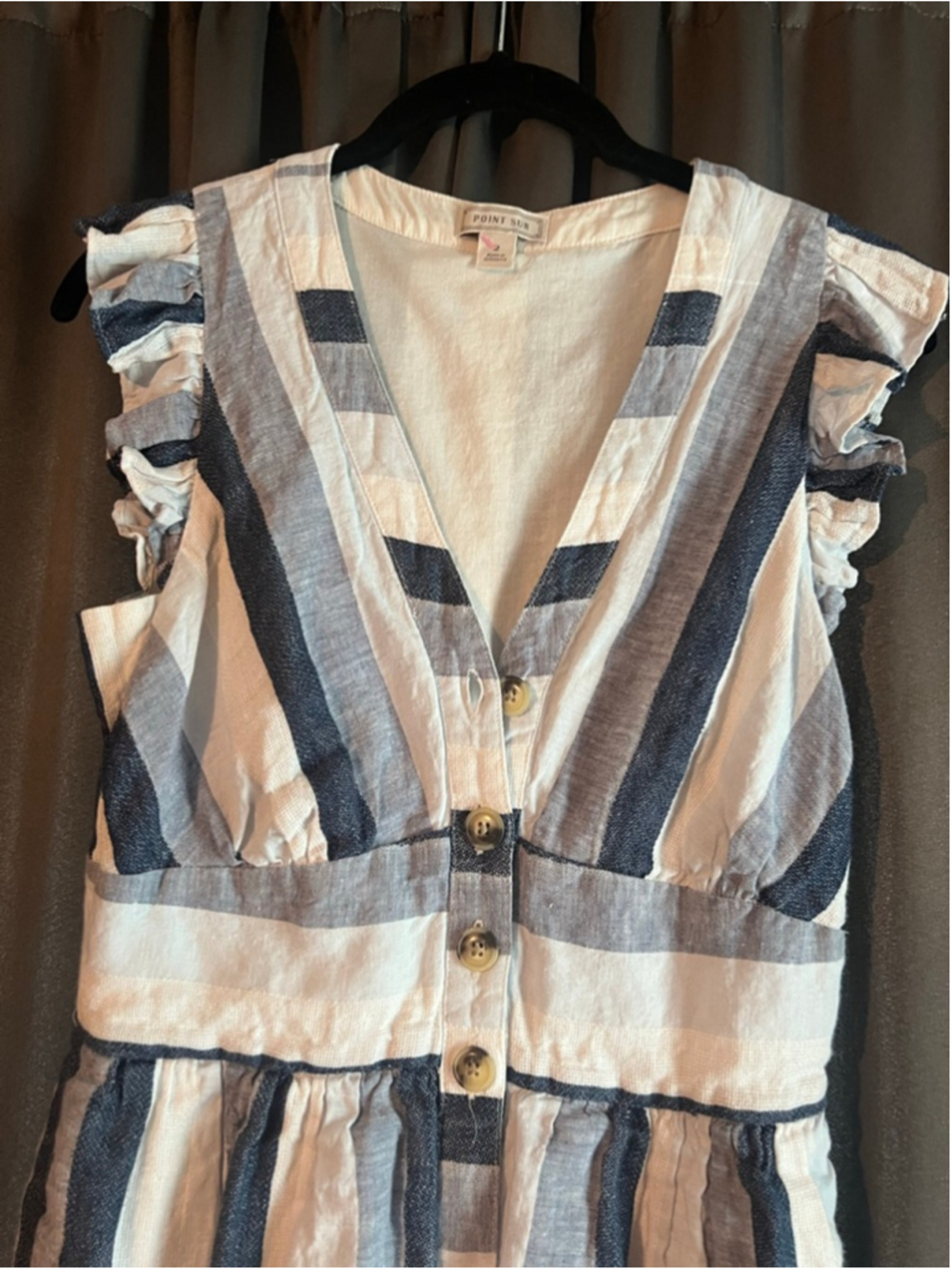 Women's 100% Linen Cotton Striped Midi Dress J. Crew POINT SUR Size 2 White Blue - Picture 3 of 8